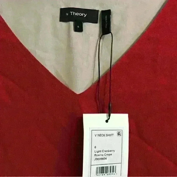 NWT Theory V-neck Shift Light Cranberry Rosina Mini Dress Sz 6 - Picture 7 of 8